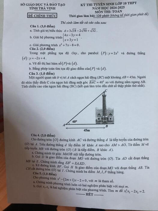 Đề thi tuyển sinh lớp 10 môn toán - Cấu trúc kiến thức hay gặp Đề thi tuyển sinh lớp 10 môn toán - Cấu trúc kiến thức hay gặp